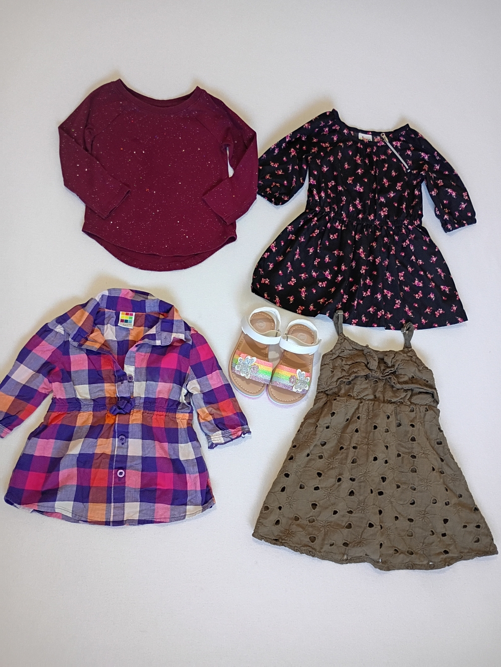 Toddler Girl Size 2T Clothing Lot 5pc Dresses Tops Sandals Mixed Basic Brands
